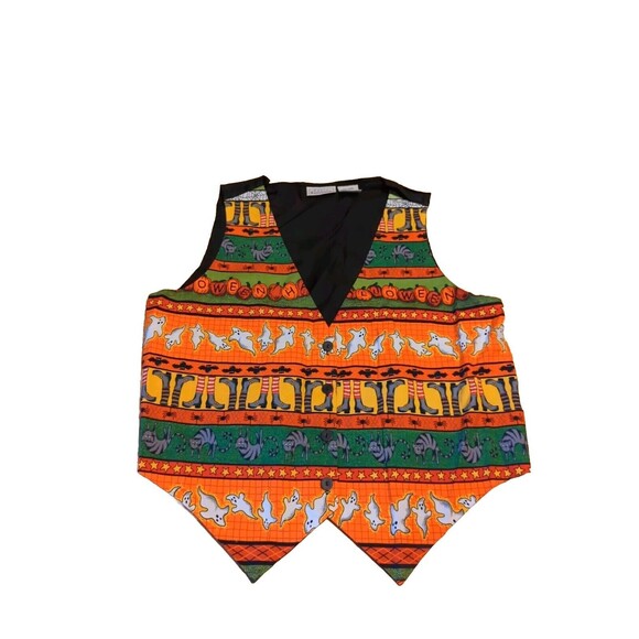 Basic Editions Vest Women Large Black Halloween Ghost Cat Witch Pumpkins Spider - Picture 1 of 11